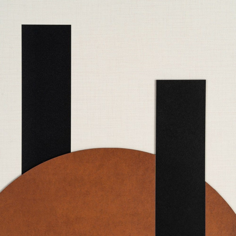 Grand Tableau mural imprimé & relief abstrait Terracotta & Noir Cadre MDF effet hêtre 152x52 Hirol - 2