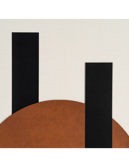 Grand Tableau mural imprimé & relief abstrait Terracotta & Noir Cadre MDF effet hêtre 152x52 Hirol - 2