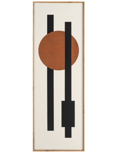 Grand Tableau mural imprimé & relief abstrait Terracotta & Noir Cadre MDF effet hêtre 152x52 Hirol - 1