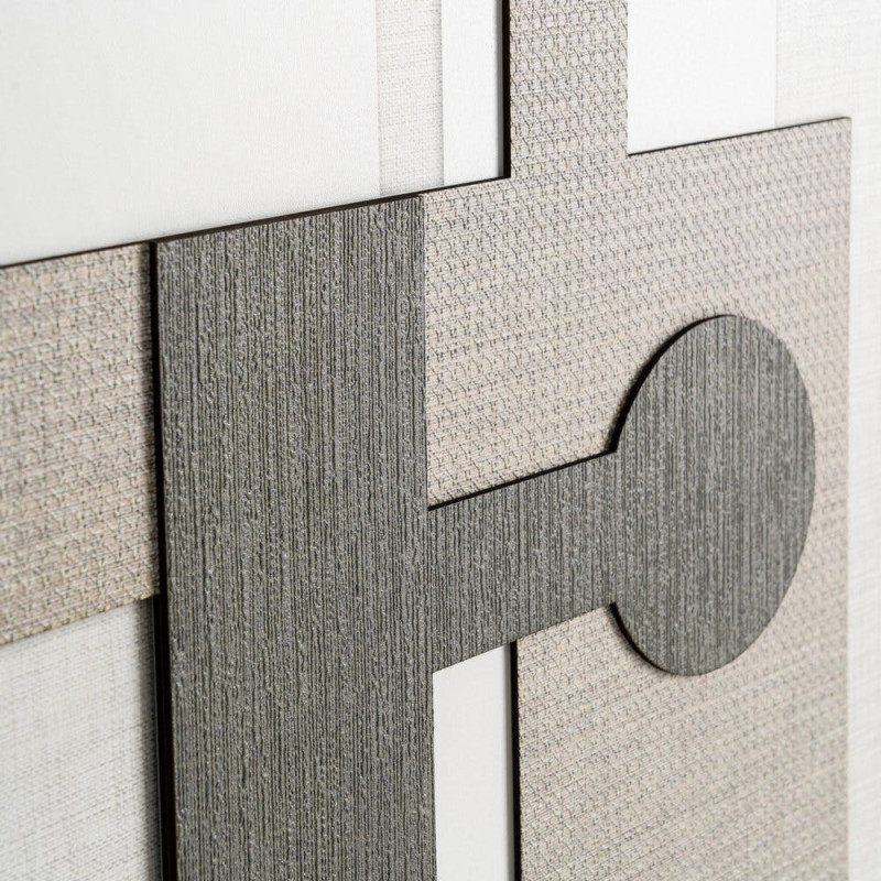 Grand Tableau mural imprimé & relief abstrait Beige & vert Cadre MDF effet hêtre 152x52 Naero 