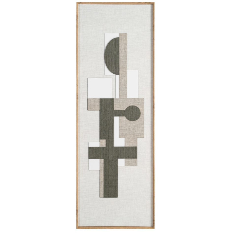 Grand Tableau mural imprimé & relief abstrait Beige & vert Cadre MDF effet hêtre 152x52 Naero