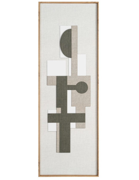 Grand Tableau mural imprimé & relief abstrait Beige & vert Cadre MDF effet hêtre 152x52 Naero