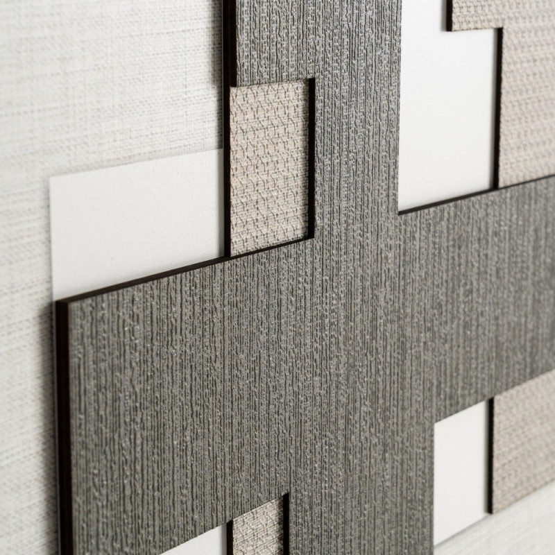 Grand Tableau mural imprimé & relief abstrait Beige & vert Cadre MDF effet hêtre 152x52 Naero 