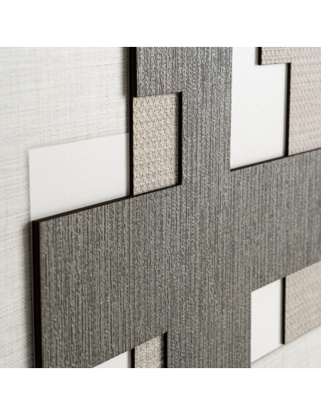 Grand Tableau mural imprimé & relief abstrait Beige & vert Cadre MDF effet hêtre 152x52 Naero 