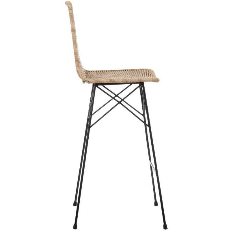 Tabouret de bar extérieur bohème Naturel Tressé Métal Noir Vaeli 