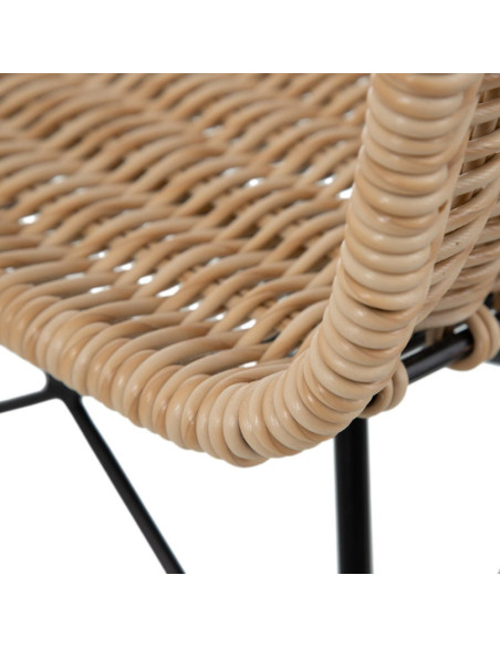 Tabouret de bar extérieur bohème Naturel Tressé Métal Noir Vaeli 