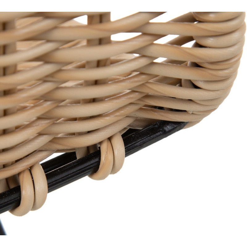 Tabouret de bar extérieur bohème Naturel Tressé Métal Noir Vaeli 