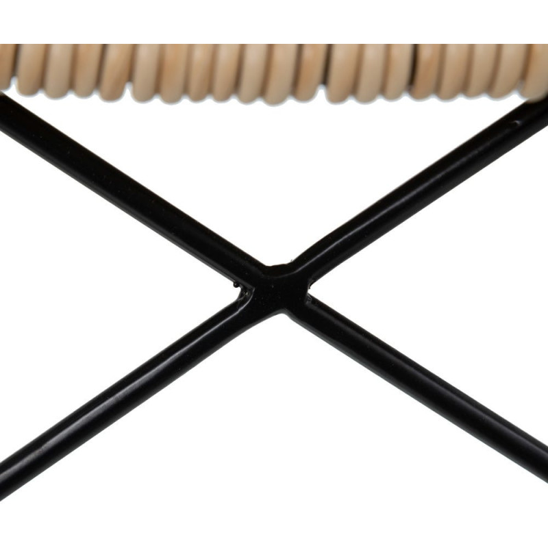 Tabouret de bar extérieur bohème Naturel Tressé Métal Noir Vaeli 