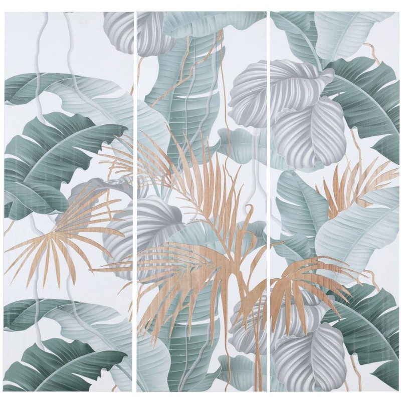 Grand Tableau mural triptyque Feuilles Tropicales 120x120 Sculpté Yilor