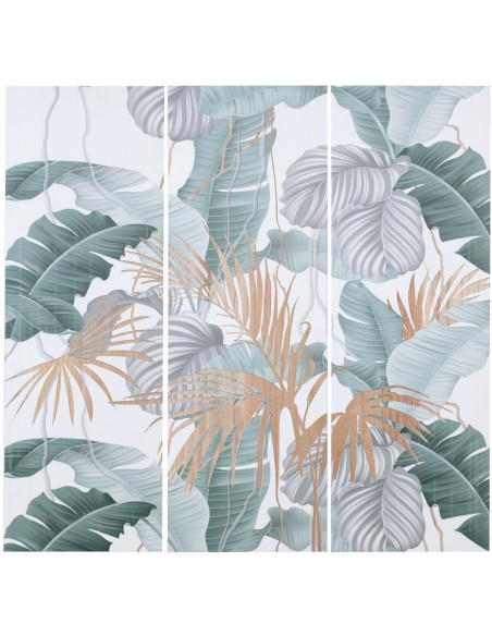 Grand Tableau mural triptyque Feuilles Tropicales 120x120 Sculpté Yilor