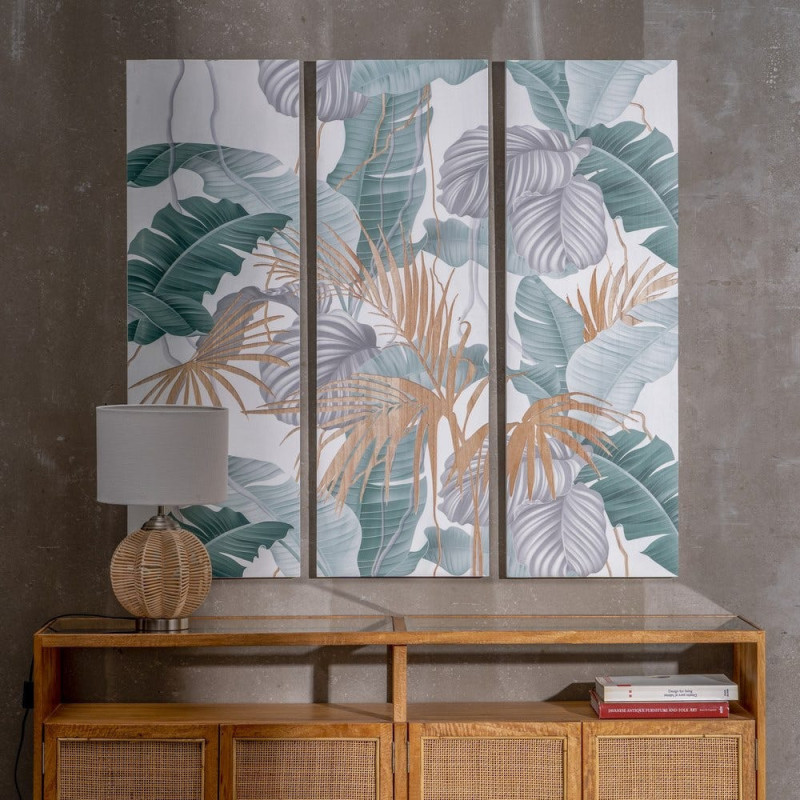 Grand Tableau mural triptyque Feuilles Tropicales 120x120 Sculpté Yilor 