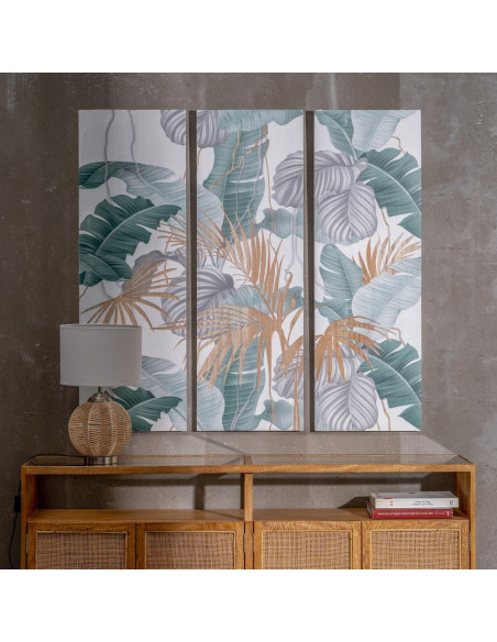 Grand Tableau mural triptyque Feuilles Tropicales 120x120 Sculpté Yilor 