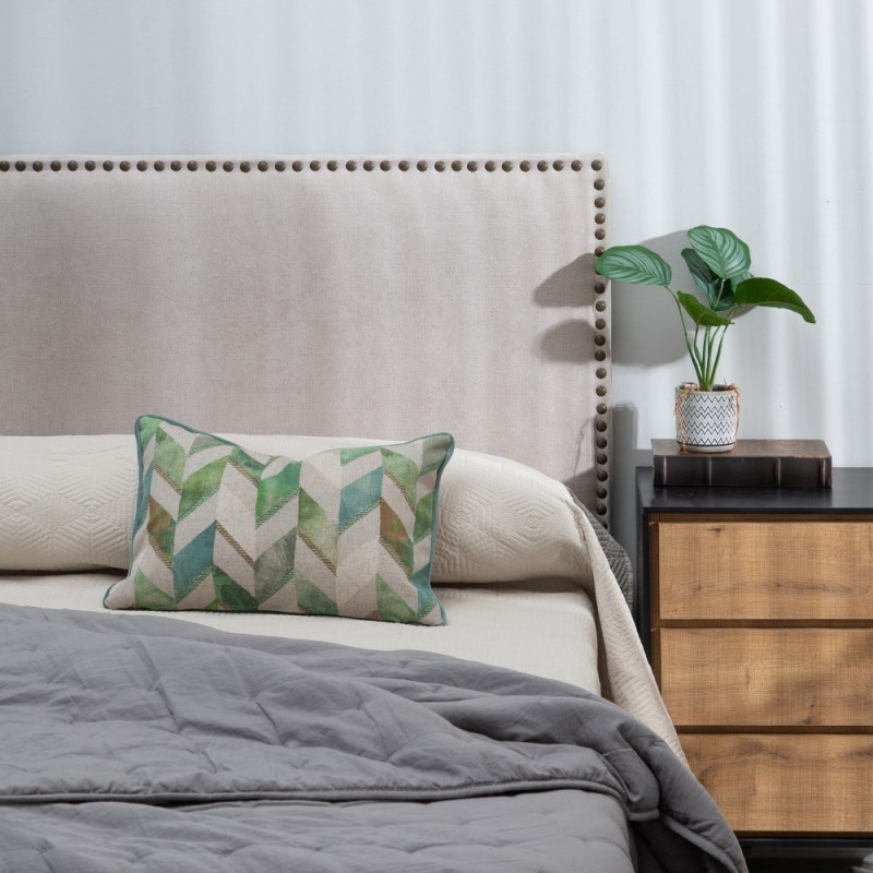 Tête de lit avec clous décoratifs 2 personnes 160x80 Beige Bois pin massif Bois MDF Zaren 