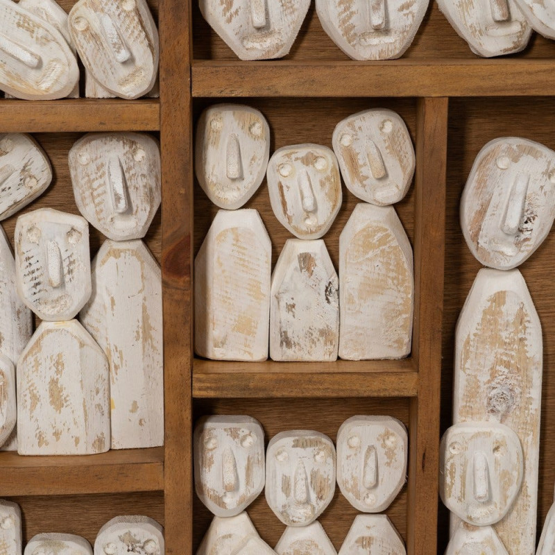 Grande Décoration murale ethnique chic sculptée 144x94 Marron Blanc Vieilli Toyen 