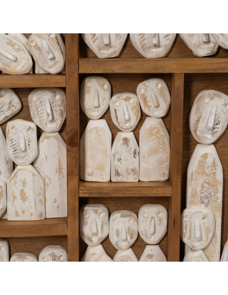 Grande Décoration murale ethnique chic sculptée 144x94 Marron Blanc Vieilli Toyen 