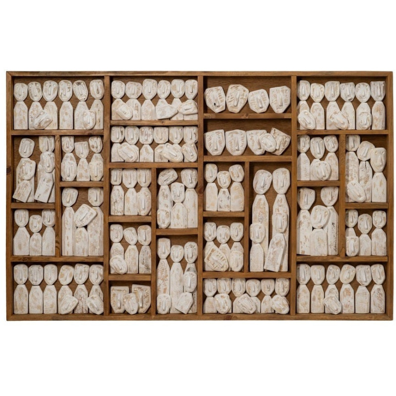 Grande Décoration murale ethnique chic sculptée 144x94 Marron Blanc Vieilli Toyen