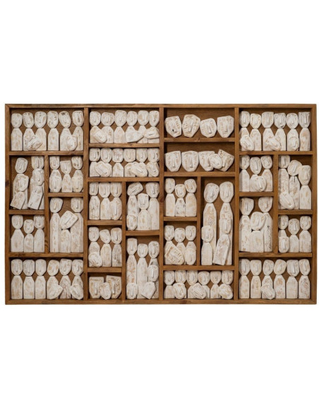 Grande Décoration murale ethnique chic sculptée 144x94 Marron Blanc Vieilli Toyen