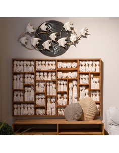 Grande Décoration murale ethnique chic sculptée 144x94 Marron Blanc Vieilli Toyen 