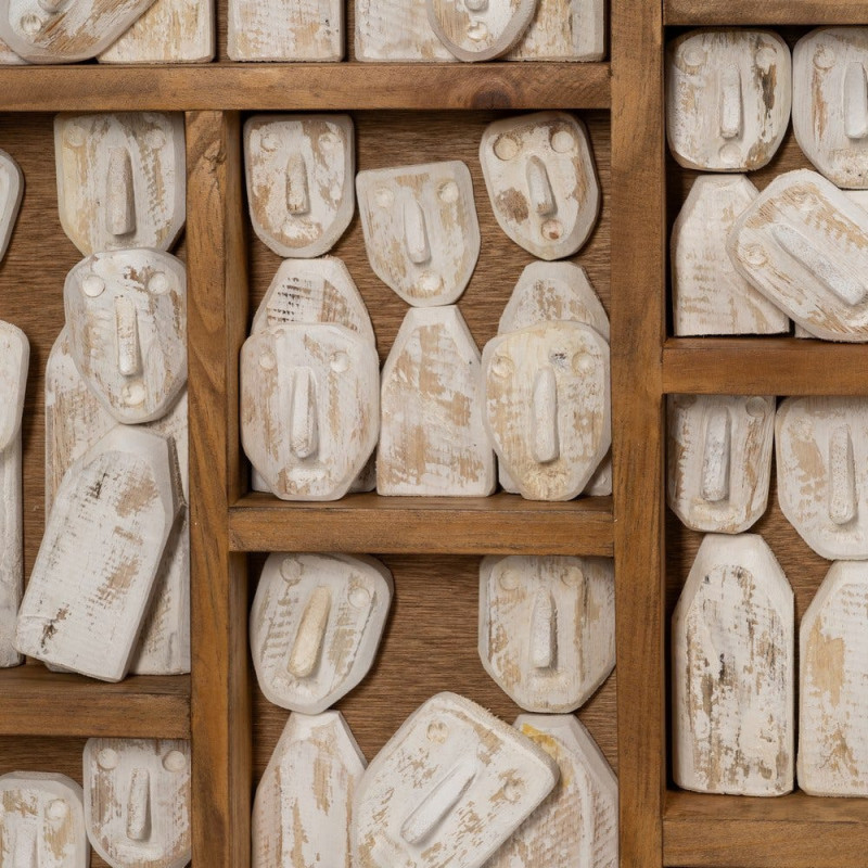 Grande Décoration murale ethnique chic sculptée 144x94 Marron Blanc Vieilli Toyen 