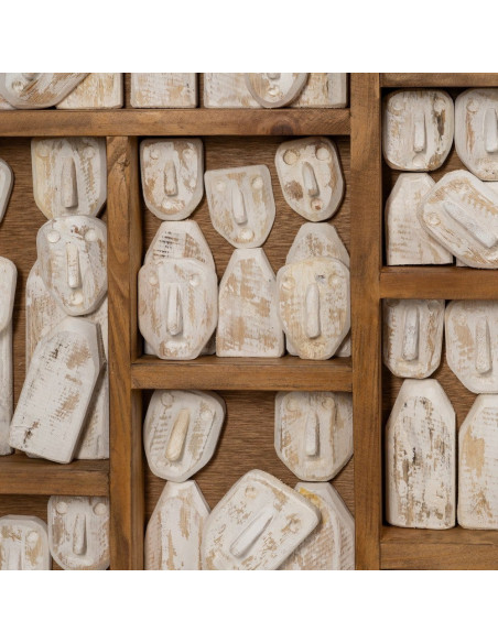 Grande Décoration murale ethnique chic sculptée 144x94 Marron Blanc Vieilli Toyen 