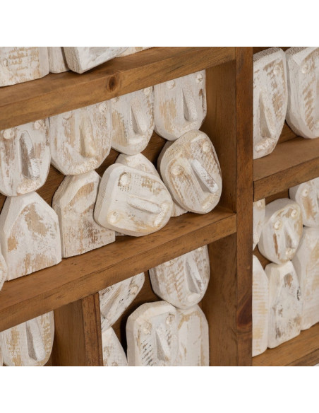 Grande Décoration murale ethnique chic sculptée 144x94 Marron Blanc Vieilli Toyen 