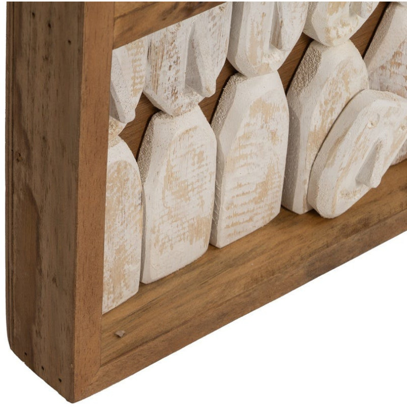 Grande Décoration murale ethnique chic sculptée 144x94 Marron Blanc Vieilli Toyen 