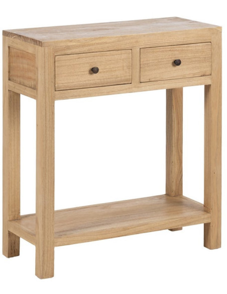 Petite console rustique chic 2 tiroirs 70 cm Naturel Nakel 