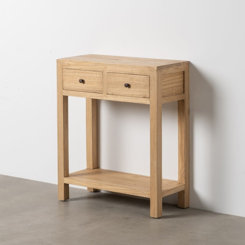 Petite console rustique chic 2 tiroirs 70 cm Naturel Nakel 