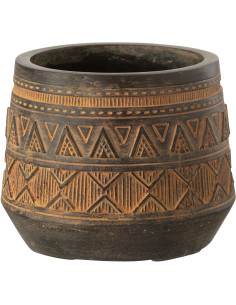 Cache-pot en Magnésium Marron Binu Diamètre 20 cm Motif ethnique - 1