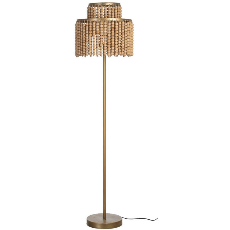 Grand Lampadaire sur pied bohème chic Perles Hauteur 152 cm Naturel Métal Doré Ciron 