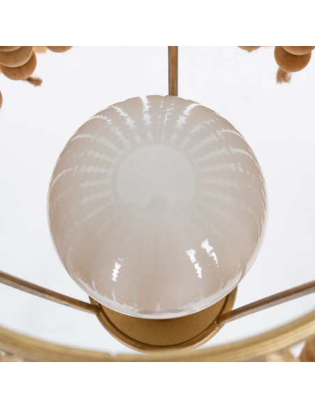 Grand Lampadaire sur pied bohème chic Perles Hauteur 152 cm Naturel Métal Doré Ciron 