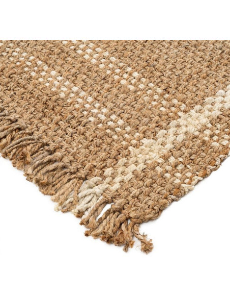 Grand Tapis bohème Rectangulaire 200x290 Naturel Blanc avec franges Raelo 