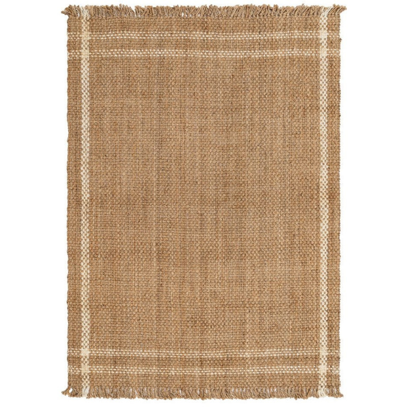 Grand Tapis bohème Rectangulaire 200x290 Naturel Blanc avec franges Raelo