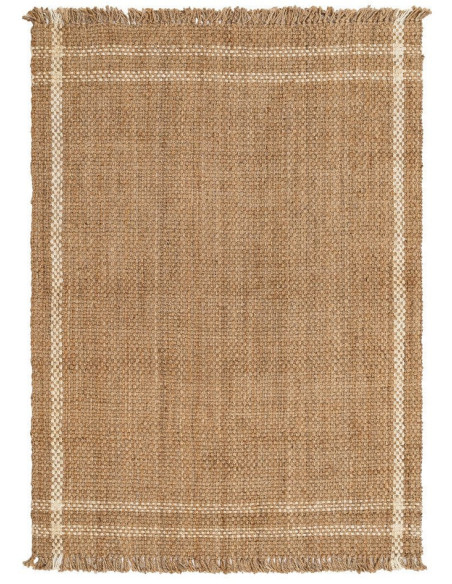 Grand Tapis bohème Rectangulaire 200x290 Naturel Blanc avec franges Raelo