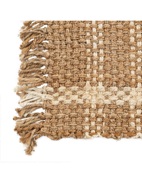 Grand Tapis bohème Rectangulaire 200x290 Naturel Blanc avec franges Raelo 