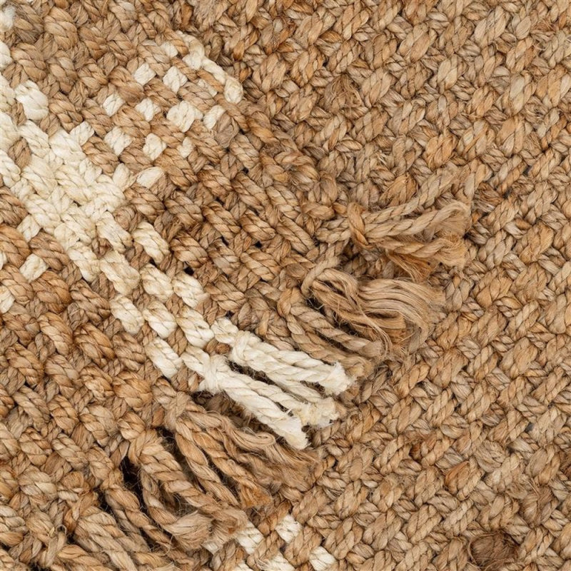 Grand Tapis bohème Rectangulaire 200x290 Naturel Blanc avec franges Raelo 