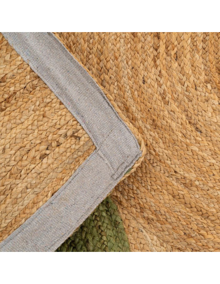 Grand Tapis bohème chic géométrique Rectangulaire 200x290 Naturel Vert Beige Tressé Vayel 