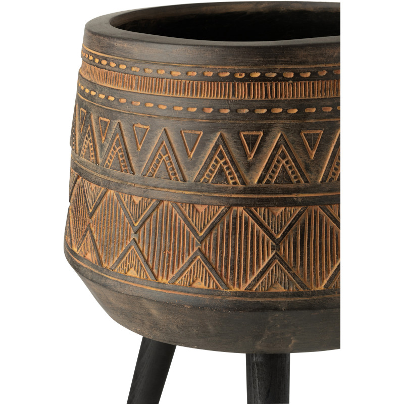 Cache-pot sur pied XL en Magnésium Marron Binu Diamètre 43 cm Motif ethnique - 3