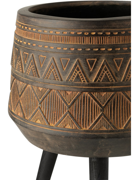 Cache-pot sur pied XL en Magnésium Marron Binu Diamètre 43 cm Motif ethnique - 3