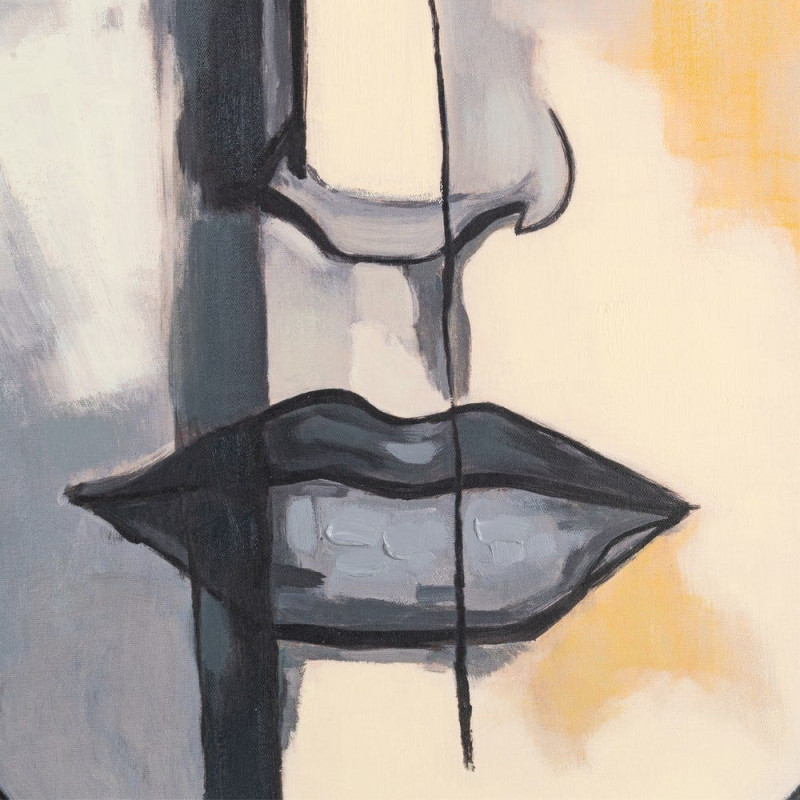 Grande Toile murale peinte figurative Visage Femme Cadre PS noir 92x122 Feyon 