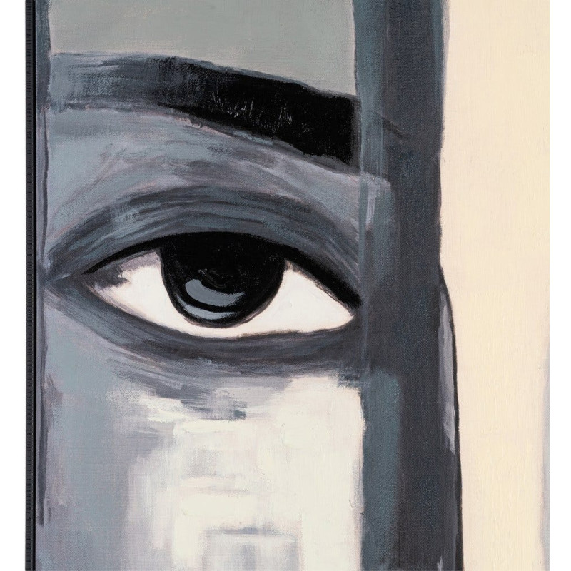 Grande Toile murale peinte figurative Visage Femme Cadre PS noir 92x122 Feyon 