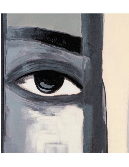 Grande Toile murale peinte figurative Visage Femme Cadre PS noir 92x122 Feyon 