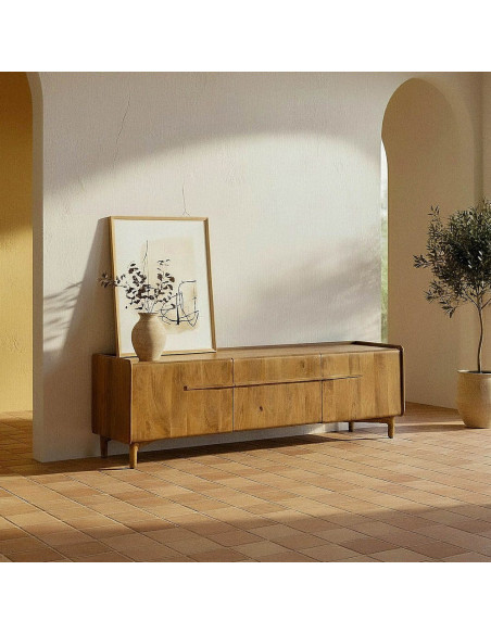 Meuble TV Japandi 3 portes 160 cm Naturel Galt 