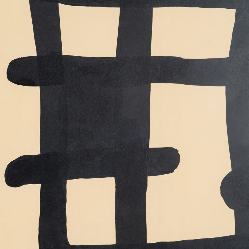 Tableau mural peint sous verre abstrait Noir & Beige Cadre Bois blanc naturel Coyan (Lot de 2) 