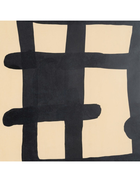 Tableau mural peint sous verre abstrait Noir & Beige Cadre Bois blanc naturel Coyan (Lot de 2) 