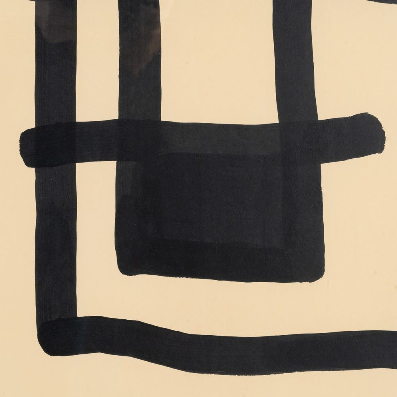 Tableau mural peint sous verre abstrait Noir & Beige Cadre Bois blanc naturel Coyan (Lot de 2) 