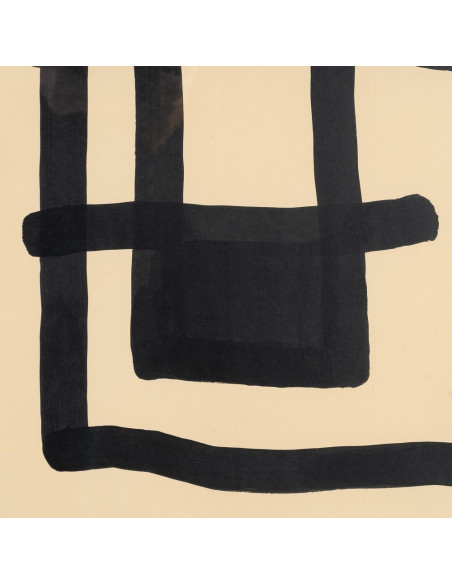 Tableau mural peint sous verre abstrait Noir & Beige Cadre Bois blanc naturel Coyan (Lot de 2) 