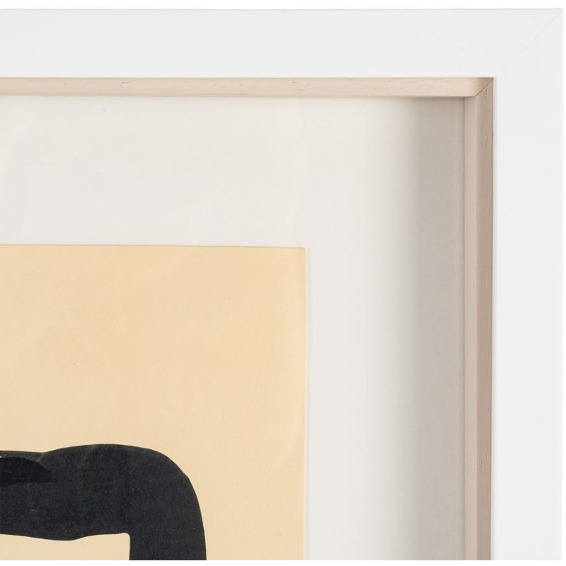 Tableau mural peint sous verre abstrait Noir & Beige Cadre Bois blanc naturel Coyan (Lot de 2) 