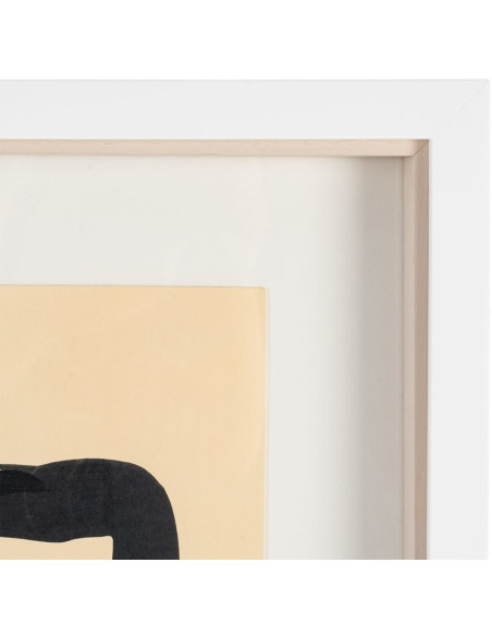 Tableau mural peint sous verre abstrait Noir & Beige Cadre Bois blanc naturel Coyan (Lot de 2) 