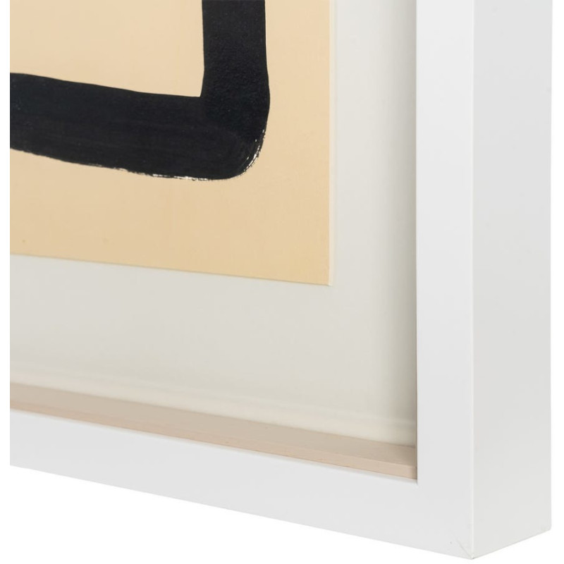 Tableau mural peint sous verre abstrait Noir & Beige Cadre Bois blanc naturel Coyan (Lot de 2) 